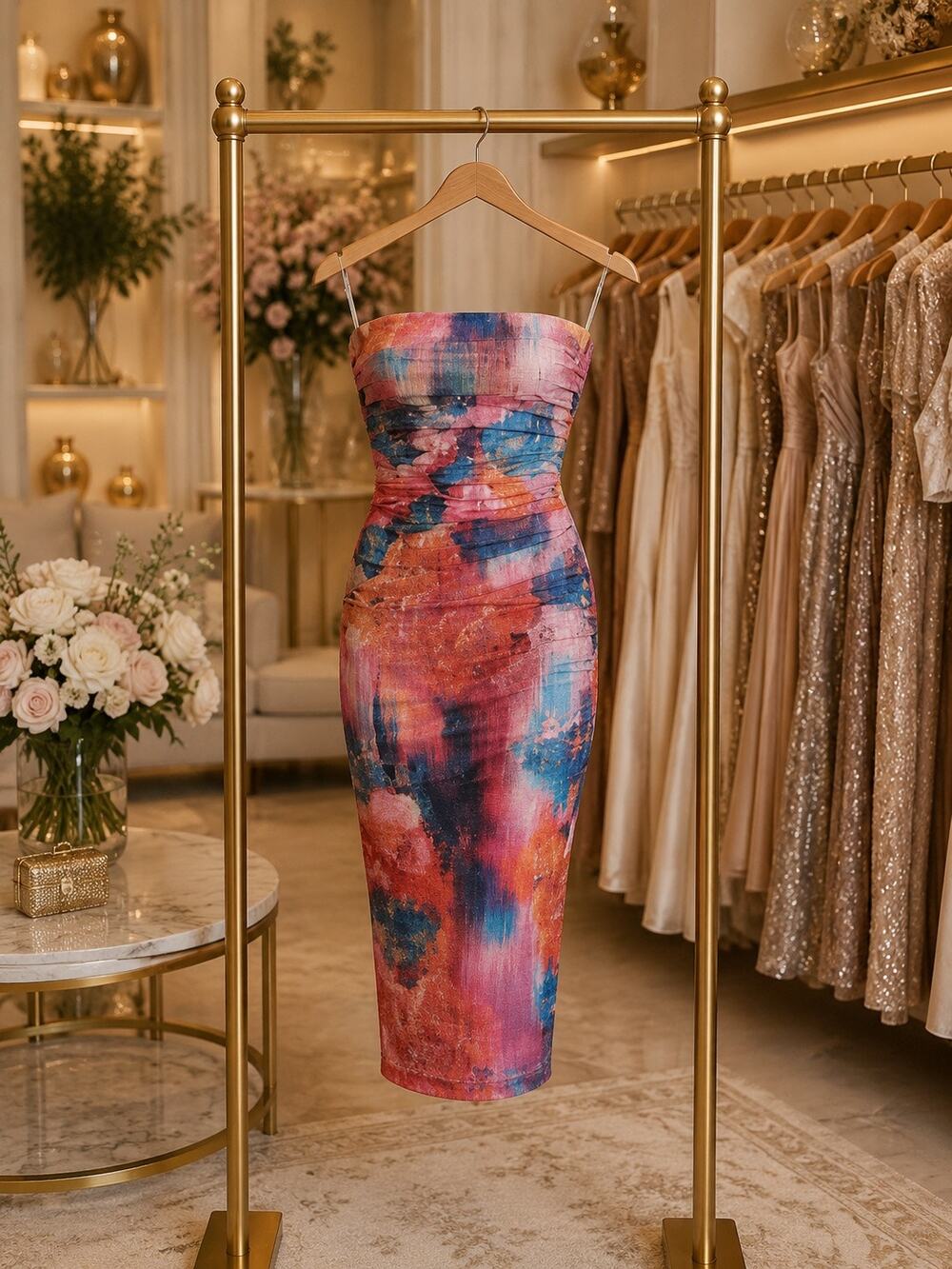 Anthropologie Soleil Strapless Ruched Mesh Midi Dress M NWT Multicolor Cocktail